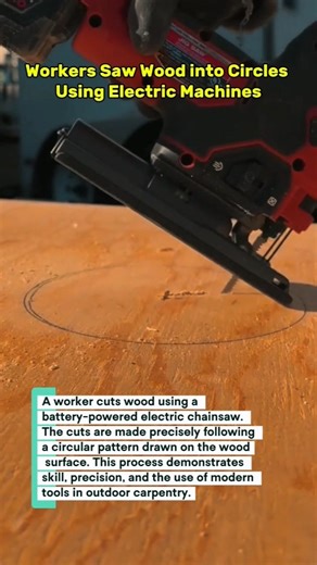 Workers Saw Wood into Circles Using Electric Machines