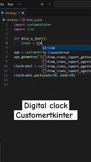 Digital clock Avec customtkinter #python #programming