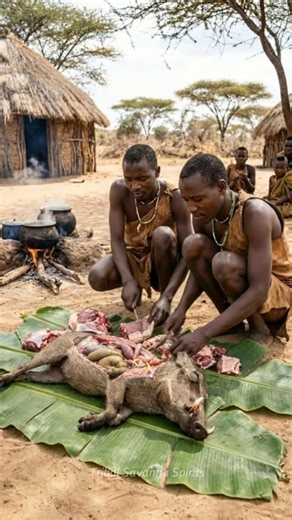 Traditional Hadzabe Wild Boar Fire Cooking