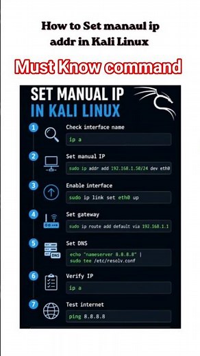 How to Set Manual IP in Kali Linux #kalilinux #linux #cybersecurity #hacker #skillindia #techshorts