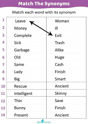 Match-the-synonyms Worksheet For Kindergarten