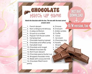 Chocolate Match Game, Chocolate Party Quiz Game, Sleepover Game, Family Game, Party Printable Game, Match the Chocolate, Candy Match Game. - Etsy