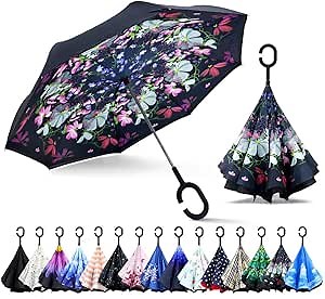 ZOMAKE Inverted Umbrella, Double Layer Reverse Umbrella Large Upside Down Umbrella with UV Protection, Windproof Inside Out Umbrella for Women with C-Shaped Handle