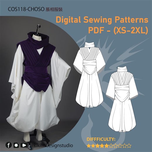 Anime Cosplay Sewing Pattern | Pleated Vest, Hakama & Robe (XS-2XL) (PDF Pattern)| Graphic Instructions Included - Etsy New Zealand