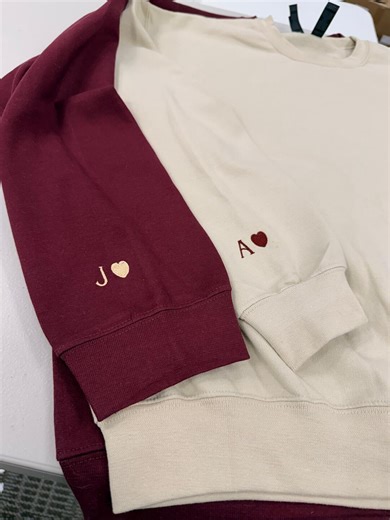 Embroidered Sweatshirt or Hoodie: Initial Heart Design on Sleeve (unisex, Custom) - Etsy