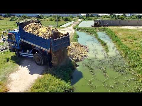Full Videos,Start New Project!Using Truck Landfill Delete Canalwater,Skillful Dozer D20 Pushing Soil