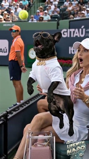 Napo at the Miami Open 🐷 🎾 #MiamiOpen #Tennis #Frenchie #FrenchBulldog #USOpen