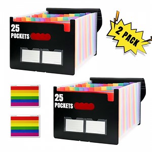 JILoffice 25 Pockets Expanding File Folder, 2 packs Accordion File Organizer, Expandable Filing Folders, Portable Filing Box with Colorful Tabs for Office Home School, Letter Size, Black - Walmart.com