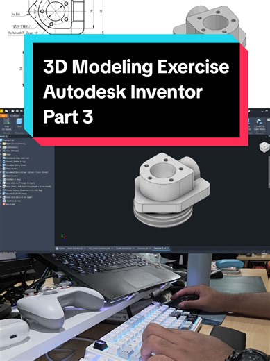 3D Part Modeling Exercise Part 3 Autodesk Inventor #teknikmesin #teknikindustri #gambarteknik #inventor #3dmodeling