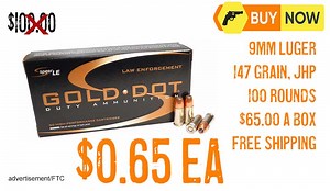 Speer Gold Dot G2 9mm Luger Ammo 147 Grain JHP $65.00 FREE S&H