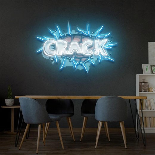 CRACK Enseigne Néon | Art LED d'action de bande dessinée | Décoration murale modifiable en verre brisé - Etsy France
