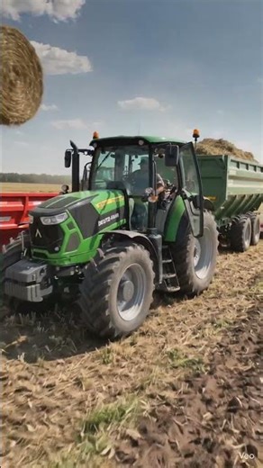 USA Farmers Loading Hay Bales on Trailer with Deutz-Fahr Tractor | Powerful Farming Work
