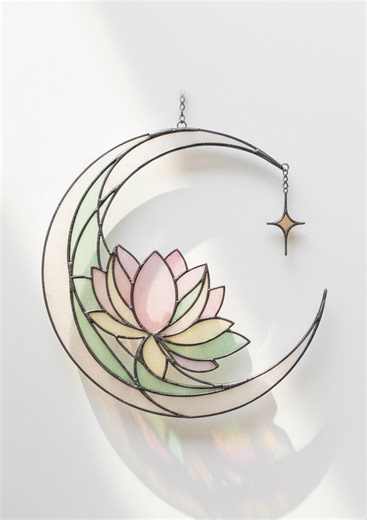 Lotus Moon Print Stained Glass Digital Pattern Download DIY Stained Glass Art Digital Patten Download Ready to Print - Etsy
