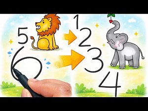 Easy Number Drawing for Kids | Draw Elephant & Lion with Numbers 1 to 6