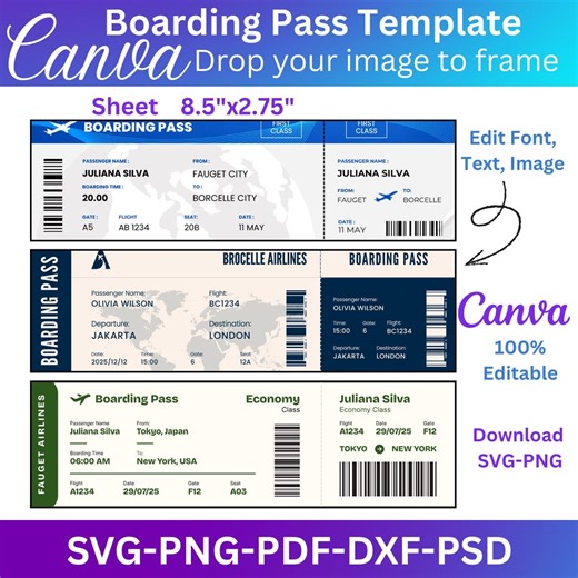 5 Boarding Pass Template Bundle, Canva Editable Travel Ticket Design - Etsy