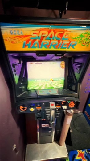 Remember Space Harrier by Sega? Released in 1985, Space Harrier was a Sega arcade game built around speed and scale. You flew forward endlessly, firing at enemies over flat, scrolling landscapes. The motion cabinet, loud sound, music, and constant action made it feel special for the time. | Broken Arcade