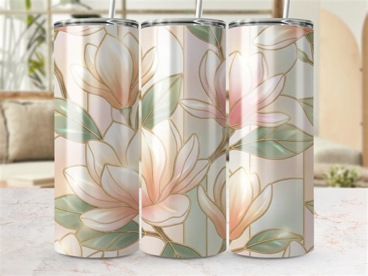 Magnolia Stained Glass Tumbler Wrap, Floral PNG (digital Download) - Etsy