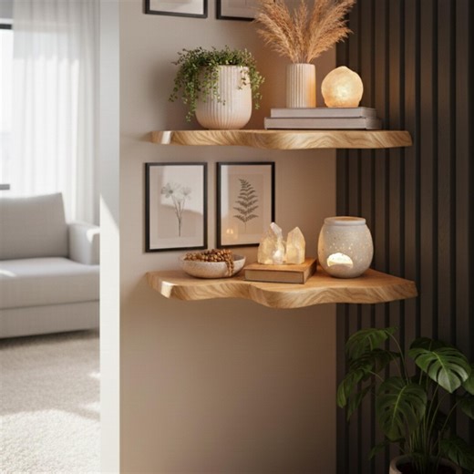 Handmade Live Edge Floating Corner Shelf – Solid Natural Wood Wall Shelf - Rustic Floating Corner Shelf – Farmhouse Floating Corner Shelf - Etsy