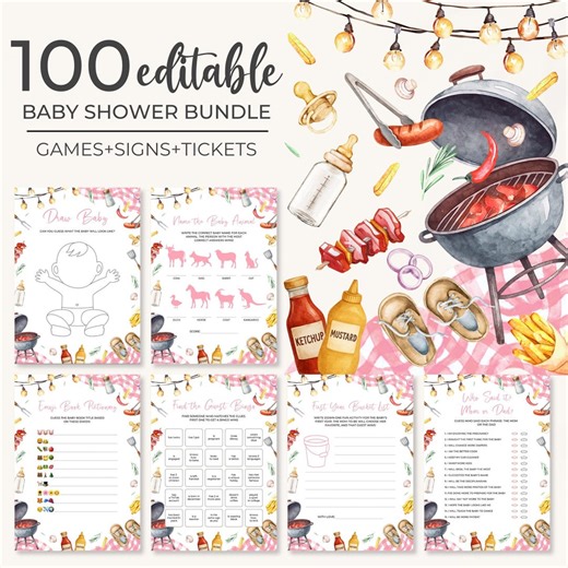 BBQ Baby Shower Game Bundle | Baby-q Baby Shower Game Set | Backyard Grill Baby Shower Game Package | Pink Barbecue Baby Shower Games | BS42 - Etsy
