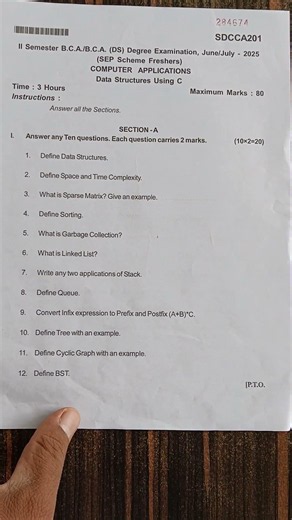 2ND SEM BCA.(Data structure Using C) question paper 2025