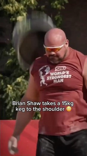 Brian Shaw gets hit by a 15Kg keg! #brianshaw #strongman #worldsstrongestman