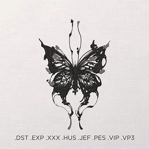 Ink Butterfly Machine Embroidery Design, Blob Butterfly Embroidery Pattern, Tattoo Style Embroidery Pattern, Dark Butterfly Embroidery Files - Etsy