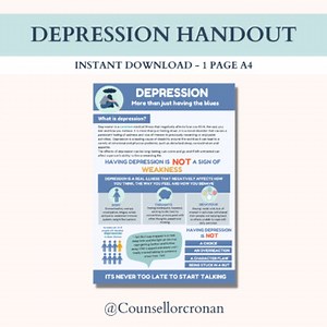 Depression handout, mental health resources, SEL Counseling Coping Skills