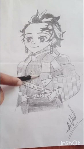 Animeart... Tanjiro black and white drawing #short video##