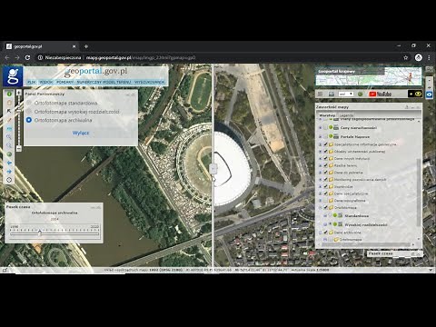 Ortofotomapa archiwalna, pasek czasu i panel porównawczy