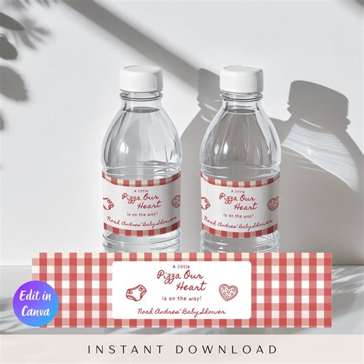Special Delivery Pizza Baby Shower Water Bottle Label, Red White Gingham, Hand Drawn Italian Style, Baby Shower Favors, Instant Download - Etsy