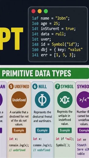 Data Types in JavaScript cheet sheet for beginners. #programming