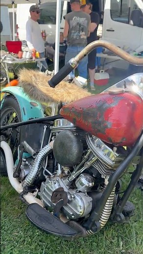 Vintage Harley Davidson Panhead bobber AMCA Oley swap meet. Antique motorcycle classic chopper