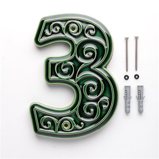 Ceramic House Number to Screw On, Digith 3, Bottle Green. - Etsy