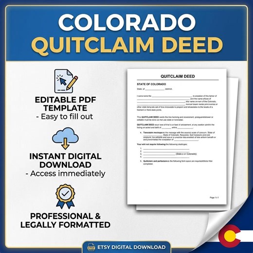 Colorado Quitclaim Deed PDF Template | Editable CO Deed Form (instant Download) - Etsy