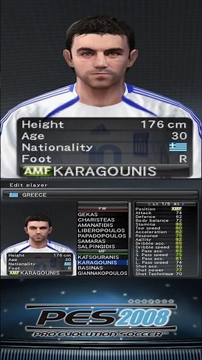 Greece Full Squad in Pro Evolution Soccer 2008 (PES 2008) / Winning Eleven 2008 –Team & Player Stats