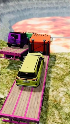 🚒🔥flatbed truck police fire truck🚗🆚 mega lava pit #beamngdrive