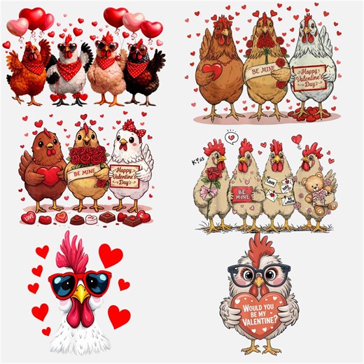 Valentine Chicken PNG Bundle, Funny Valentines Day Sublimation, Farmhouse Valentine Shirt Design, Chicken Mama PNG, Be Mine Chicken Clipart - Etsy