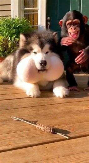 chimpanzee sits laughing animatedly, gesturing with both hands #funnyreels #reelsviralシ