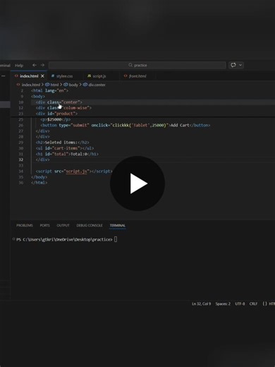 I create a simple shopping cart using HTML CSS JS for my frontend journey. | Rubaakrishnan K