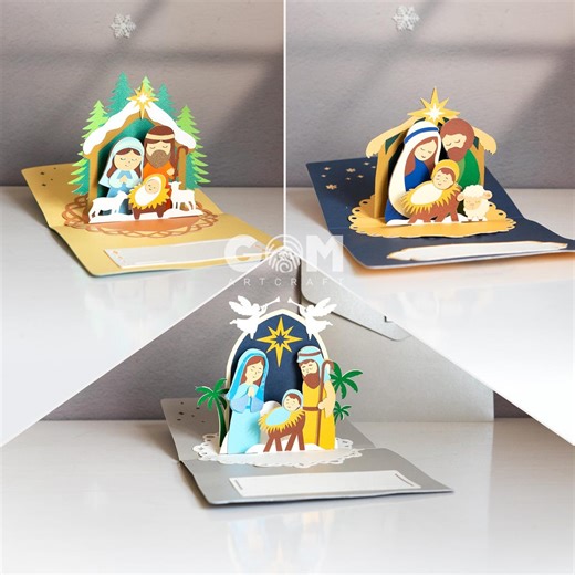 Set 3 Nativity Scene Pop-up Card Template, Christmas Pop-up Card SVG, Nativity Scene Card Paper Cut - Etsy Canada