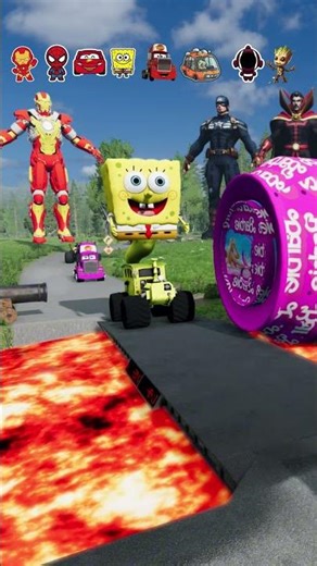 Iron Man & Squid game & Spider-Man & SpongeBob VS Rollers | BeamNG #beamngdrive