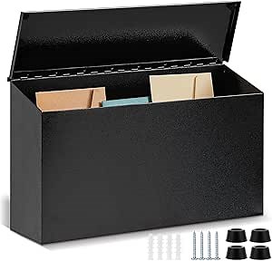Wall Mount Mailbox for Outside 15.35 x 9.45 x 3.94 Inch Large Metal Rustproof Black Drop Box with Ample Storage Space to Accommodate Standard Sized Letter Magazine Check for Home