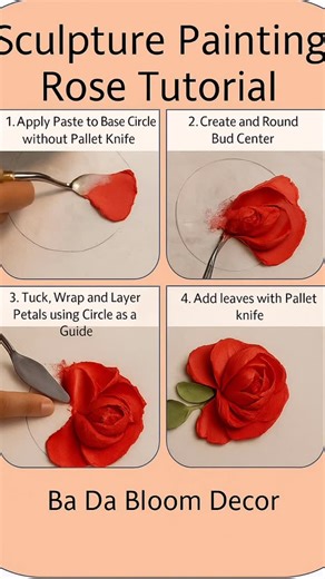 Ba Da Bloom Decor on Instagram: "Learn how to sculpt paint and create textured roses using DIY paste and palette knife techniques! This paint sculpting tutorial shows how to make 3D flowers, textured painting art, and sculpted petals for faux cakes or wall décor. Perfect for anyone who loves DIY art, how to paint flowers, texture paste crafts, and creative handmade projects. #DIYart #SculpturePainting #PaintSculpting #3DArt #PaletteKnifeArt #TexturedArt #DIYflowers #CreativeDecor #BaDaBloomDecor