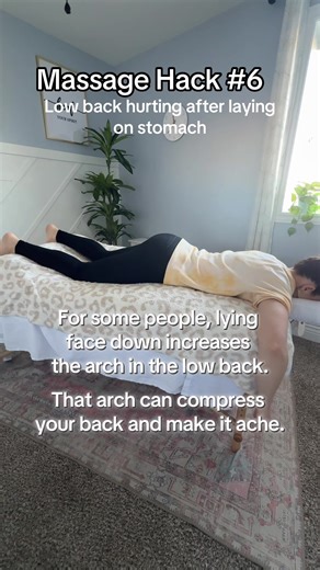 If your low back feels sore after a massage, it’s often the position. Not the work. For some people, lying face down increases the arch in the low back, which can keep those muscles working the whole time. Small positioning adjustments can make a big difference. Follow along for more tips, tricks, and hacks to make your sessions better! #massagehacks #massageeducation #massagetherapist #massageschool #relaxation @Amanda Lynn