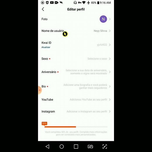 como mudar o nome de usuário no Kwai