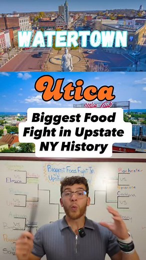 1.1K views · 838 reactions | Watertown NY vs Utica NY? Cast your vote  Last episode, Buffalo NY destroyed Saratoga Springs NY 勞 Follow to see who will be crowned victorious of the Biggest Food Fight in Upstate NY History  #watertown #utica #watertownny #uticany #upstateny | Alec Scripa | Facebook