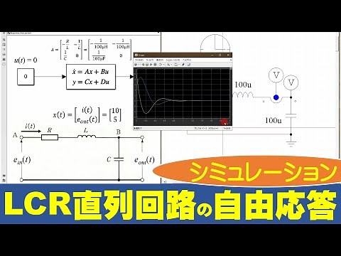 【制御工学】自由システムの応答の例（LCR直列回路）　Example of Free Response of State Space Equation (LCR Circuit)