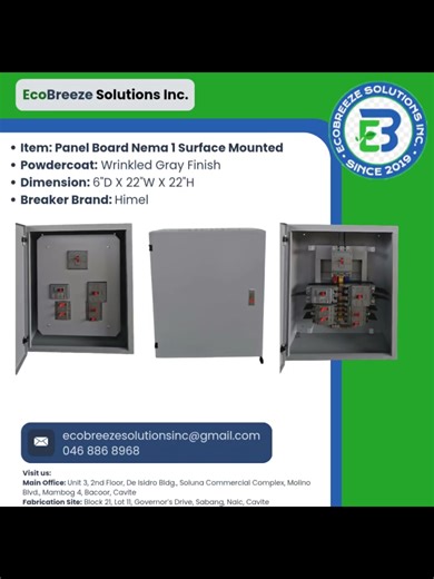 Another panelboard project completed with performance, safety, and clean workmanship in mind ✔️ Eco Breeze Solutions Inc. proudly delivers a NEMA 1 Surface-Mounted Panelboard, designed for dependable power distribution and long-term service in indoor applications. Built with quality materials and precise assembly, this panel reflects our commitment to functional design and professional finish. Project Highlights: 🔧 Main Protection: • 250AT / 3P MCCB – (HDM3250S25033) 🔧 Branch Circuit Protectio