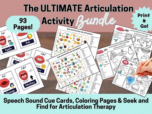 96 Articulation Speech Therapy Activity Bundle, Visual Cue Cards, Seek and Find, Speech Sound Coloring Pages, SLP Materials, PDF Task Cards - Etsy