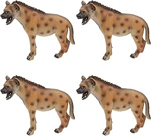 Hyena Toy, 4PCS Realistic Hyena Figurine Set Wildlife Animal Models for Kids Educational Toys Jungle Themed Room Decor African Animal Collection